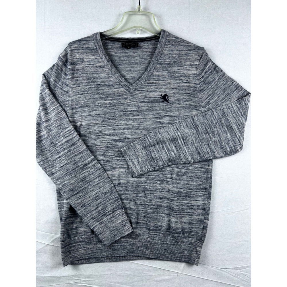 Express Mens V-Neck Space Dye Marl‎ Sweater Blue White Lion Logo ID 42595